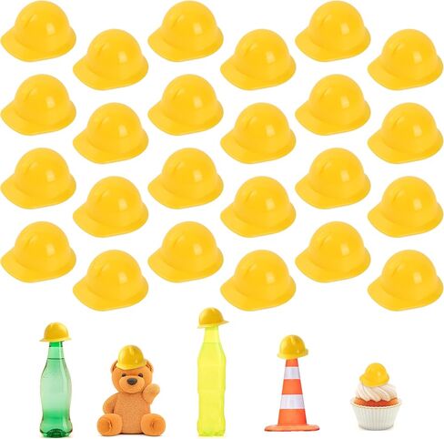 Miniature Construction Hat 25Pcs, Mini Construction Doll Hats Plastic Miniature Bottle Topper Hats for Party in Kuwait