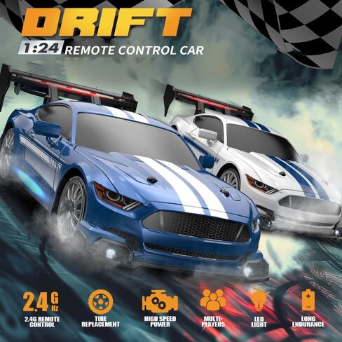1:24 Scale RC Drift Car, 30KM/H 4WD 2.4GHz Remote Control Cars with LED Light, Racing and 4 Drifting Wheels, 1 Rechargeable Batteries, High Speed RC Racing Cars Perfect Toy Gift for Boys, Girls, Kids in Saudi Arabia