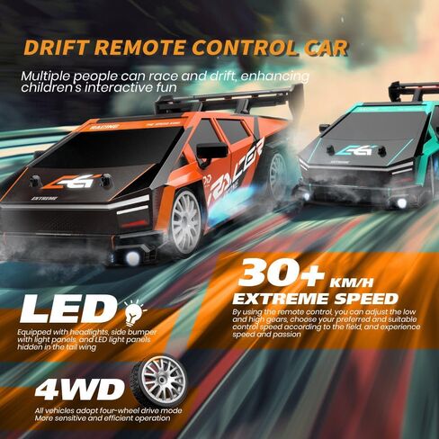1:24 Scale RC Drift Car, 30KM/H 4WD 2.4GHz Remote Control Cars with LED Light, Racing and 4 Drifting Wheels, 1 Rechargeable Batteries, High Speed RC Racing Cars Perfect Toy Gift for Boys, Girls, Kids in Kuwait