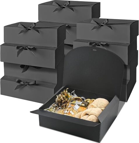Ocmoiy 12 Pack Gift Boxes with Lids, 10.6x7.8x3.1 Inch Black Paper Gift Box with Ribbon, Bridesmaid Proposal Box for Wedding, Packaging, Baby Shower, Birthday, Christmas, Party, Present Crafting in Saudi Arabia