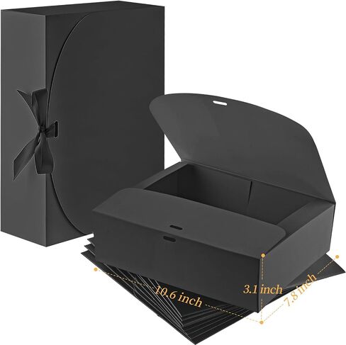Ocmoiy 12 Pack Gift Boxes with Lids, 10.6x7.8x3.1 Inch Black Paper Gift Box with Ribbon, Bridesmaid Proposal Box for Wedding, Packaging, Baby Shower, Birthday, Christmas, Party, Present Crafting in Saudi Arabia