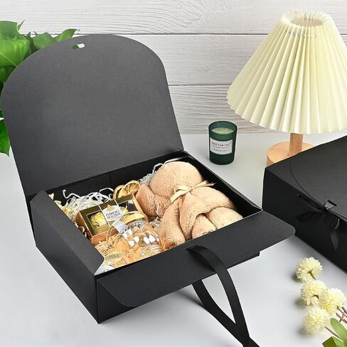 Ocmoiy 12 Pack Gift Boxes with Lids, 10.6x7.8x3.1 Inch Black Paper Gift Box with Ribbon, Bridesmaid Proposal Box for Wedding, Packaging, Baby Shower, Birthday, Christmas, Party, Present Crafting in Saudi Arabia
