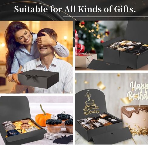 Ocmoiy 12 Pack Gift Boxes with Lids, 10.6x7.8x3.1 Inch Black Paper Gift Box with Ribbon, Bridesmaid Proposal Box for Wedding, Packaging, Baby Shower, Birthday, Christmas, Party, Present Crafting in Saudi Arabia
