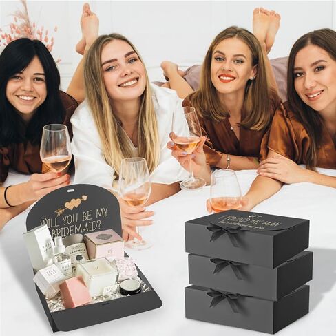 Ocmoiy 12 Pack Gift Boxes with Lids, 10.6x7.8x3.1 Inch Black Paper Gift Box with Ribbon, Bridesmaid Proposal Box for Wedding, Packaging, Baby Shower, Birthday, Christmas, Party, Present Crafting in Saudi Arabia