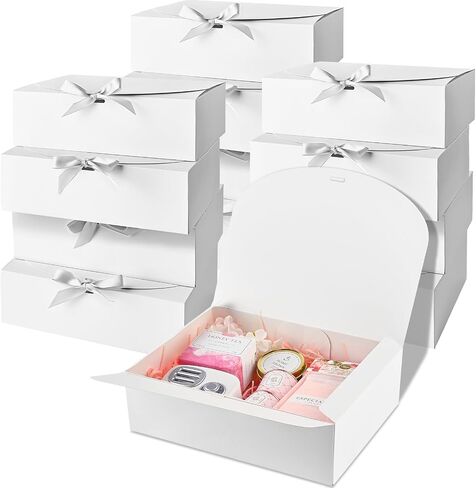 Ocmoiy 12 Pack Gift Boxes with Lids, 10.6x7.8x3.1 Inch Black Paper Gift Box with Ribbon, Bridesmaid Proposal Box for Wedding, Packaging, Baby Shower, Birthday, Christmas, Party, Present Crafting in Saudi Arabia