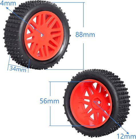 إطارات مطاطية بإطارات سداسية مقاس 12 مم مع حشوات إسفنجية OD 86 مم/3.38 بوصة لسيارة Traxxas Bandit WLtoys 144001 Redcat 1/10 RC للطرق الوعرة، مجموعة من 4 (اللون C) in Saudi Arabia