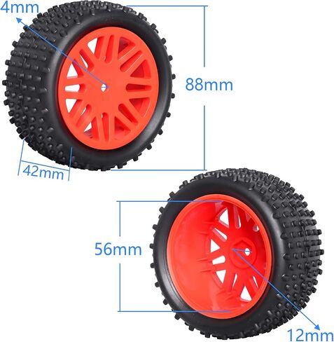 إطارات مطاطية بإطارات سداسية مقاس 12 مم مع حشوات إسفنجية OD 86 مم/3.38 بوصة لسيارة Traxxas Bandit WLtoys 144001 Redcat 1/10 RC للطرق الوعرة، مجموعة من 4 (اللون C) in Saudi Arabia