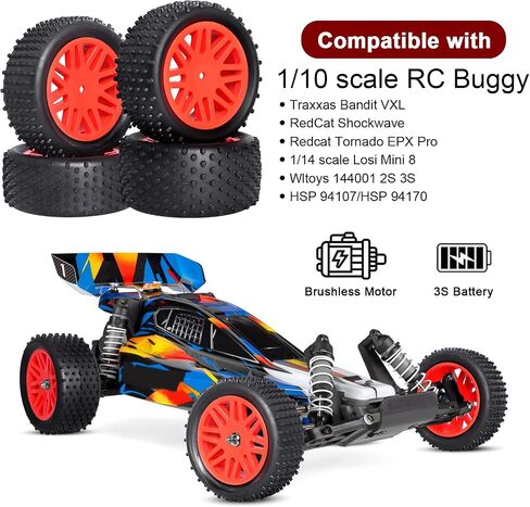 إطارات مطاطية بإطارات سداسية مقاس 12 مم مع حشوات إسفنجية OD 86 مم/3.38 بوصة لسيارة Traxxas Bandit WLtoys 144001 Redcat 1/10 RC للطرق الوعرة، مجموعة من 4 (اللون C) in Saudi Arabia