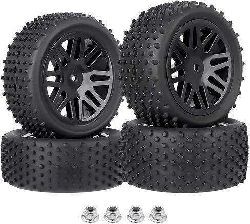 Preglued 12mm Hex Wheel Rims Rubber Tires with Foam Inserts OD 86mm/3.38" for Traxxas Bandit WLtoys 144001 Redcat 1/10 RC Off-Road Buggy Car, Set of 4 (Color C) in Kuwait
