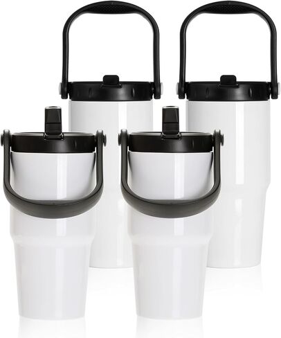 PYD Life Sublimation Tumblers Blanks 20 OZ White Vacuum Insulated with Portable Lid and Sippy Up Straw Travel Coffee Mugs Cups for Tumbler Heat Press 4 Pack in Saudi Arabia