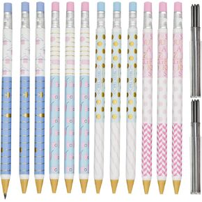 12 Pieces 2.0mm Mechanical Pencils HB Hexagonal Pencil Polk Dots Pattern Pencil With 10 pcs Refills Sharpeners for Art Drawing Writing Sketching At School Office