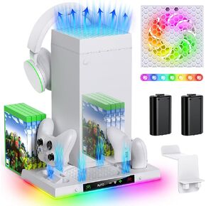 ملحقات حامل الشحن ومروحة التبريد التلقائية لوحدة التحكم Xbox Series X مع 15 وضعًا للضوء، وقاعدة شحن لاسلكية مزدوجة لوحدة التحكم XSX، وبطاريتين قابلتين للشحن، وحامل سماعة الرأس، وتخزين قرص الألعاب in Kuwait