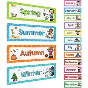 Lachilly 16 Pcs Months of The Year Flashcards Monthly Headliners Bulletin Boarder Seasonal and Monthly Headers Subject Titles for Bulletin Board Classroom Decoration Teacher Teaching Aids