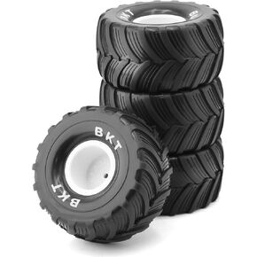 1/18 RC Monster Truck Tires and Hard Plastic Wheels Rims 12mm Hex 1/16 Rubber Buggy Off Road Tyres OD 100mm for 1:16 1/12 1/14 Scale Truck Car Traxxas E-REVO HSP HPI Tamiya Losi 4PCS (Black)