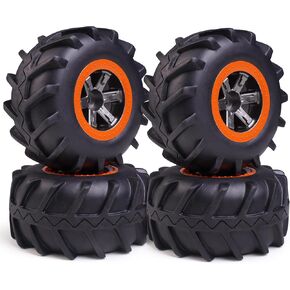 Hosim Rc Wheels and Tires 12mm Hex for 1/10 Scale RC Car, RC Buggy Tires and Wheels with Foam Inserts for Traxxas Slash 2WD 4x4 RC Monster Truck, Pre-Glued, 4PCS