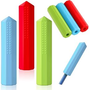 Eersida 6 Pieces Sensory Chew Pencil Toppers Set Chewable Pencil Toppers Autism Chew Toys for Sensory Kids Boys and Girls, Oral Motor Needs (Red,Blue,Yellow)