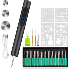 Engraving Pen with LED Light, Electric Engraving Pen with 37 Bits, USB Rechargeable Cordless Engraving Machine, Portable DIY Rotary Engraver for Jewelry Wood Glass Stone Carving (Blue)