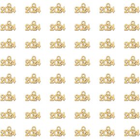 50 Pcs 2024 Charms Silver Year Signet Bulk Antique Number Pendants for Jewelry Making Finding Craft Accessories Necklace Bracelets Keychain DIY Project Christmas Décor