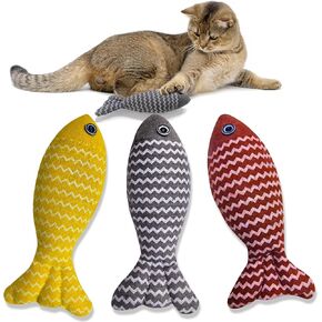 Indoor Cat Toys for Catnip Fish: 3 Packs Simulation Fish Shape Soft Linen Exercise Kicker Toys, Chew Bite Supplies for Cat Toys Self Play