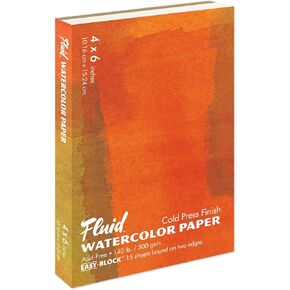 Fluid Watercolor Paper Block, 9 x 12 inches, 15 Sheets, 140 lb (300 GSM) Cold Press Artist Paper Pad for Painting and Wet Media