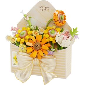 Flower Bouquet Building Sets, Building Blocks, Flower Creative, Small Particle Building Blocks, Toys, Gifts, Decorations, Yellow, 557 Pieces, Creative Build and Display Set for Adults