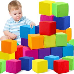 Yilloog 24 Pcs Toddler Foam Blocks Large Stacking Blocks 4.72 Inch Building Climbing Blocks for Kids Baby Soft Cubes Playing Game Set