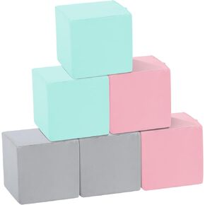 TRENDBOX 6 Pcs Toddler Foam Blocks, 5.5inch Soft Foam Cubes Blocks with Detachable Washable Cover, Soft Play Blocks for Toddlers and Kid （Light Gray/Pink/Blue）…