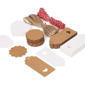 LOKIPA 100PCS Kraft Paper Gift Tags, Kraft Paper Tags with Strings Hang Tags Lovely Hollow Heart Wedding Favor Tags