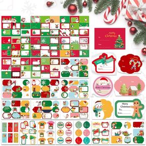 GeeRic Tags, 288Pcs Christmas Name Tag Stickers Presents Tag Xmas Santa Snowman Gift Boxes Stickers Present Decoration Label