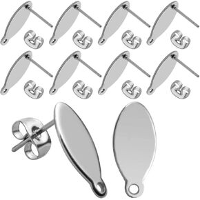 Stud Earring Findings, 20pcs Stainless Steel Oval Earring Studs Blank Earring Post with Loop and 20pcs Butterfly Earring Backs for Earring Making
