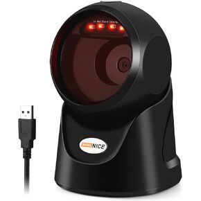 WoneNice Automatic Omnidirectional Desktop Barcode Scanner, USB Wired 1D 2D Barcode Scanner, Square QR Code Scanner, Handfree CMOS Image Bar Code Reader for Warehouse, Supermarket, Retail Store, Books