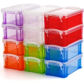 Hiceeden 12 Pack Small Plastic Storage Box with Lid, 5.3"x3"x2" Stackable Clear Latch Storage Case Bins Organizer Container for Craft Items, Jewelry Beads, 6 Colors