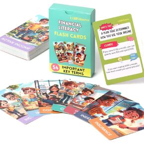 Financial Literacy Flash Cards - Great for Teaching Kids Through Middle School - 54 Educational Money & Learning Resources - Teach Cashflow, Stock, Debit, Saving & Budgeting