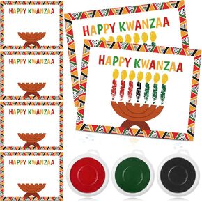 Motipuns 30 Pcs Kwanzaa Kinara Set Handprint Candles Crafts Kits with 3 Pcs 7" Large Ink Pads DIY Kwanzaa Greeting Cards Make Your Own Candles Kwanzaa Activities Kwanzaa Gifts Party Supplies