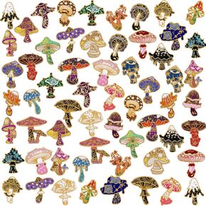 Thiccywoov 60 Pcs Mushroom Patches Iron on for Clothing Mini Mushroom Retro Patches Appliques Iron on Sew on Embroidered Stickers for DIY Gift Jackets Jeans Backpacks Hats Dress Pants Shoes Craft