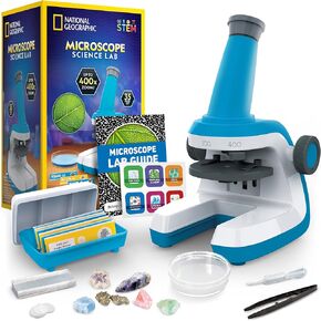National Geographic Microscope for Kids - Science Kit with an Easy-to-Use Kids Microscope, Up to 400x Zoom, Blank and Prepared Slides, Gifts for 6 7 8 9 & 10, STEM Project Toy (Amazon Exclusive)
