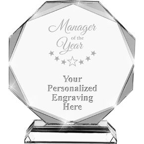 Manager of The Year Crystal Awards, 6.75" Custom Manager of The Year Award with Engraving Included Prime