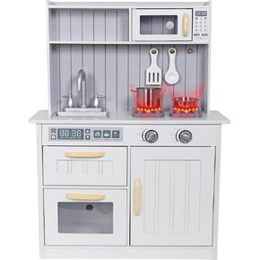 Kids Kitchen Playset,Children Play Kitchen for Toddler,Baby Toy Kitchen Set,Pretend Wooden Kitchen,Birthday Gifts with Play Sink Toy,Lights Sounds, Cooking Set for Kids Ages 1+Boys Girls