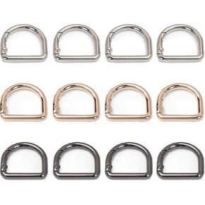 12 Pcs Metal Spring D Rings Key Hooks,Keyring Clip Buckles Clasp Clamps for Belt Backpacks Handbag Purse Strap,Replacement Paracord Keychain Lanyard Leather DIY Accessories Crafts (Black Gold Silver)