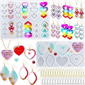 12 Pairs Valentine's Day Resin Earring Mold Love Heart Silicone Resin Earring Molds Casting Epoxy Earring Molds Silicone Earring Mold with 200 Earring Hook Kit for DIY Crafts Jewelry Making Keychains