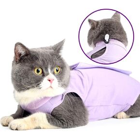 Cat Wound Surgery Recovery Suit for Abdominal Wounds or Skin Diseases, After Surgery Wear, Pajama Suit, E-Collar Alternative for Cats (M, Purple)