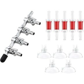 RLECS 4 Ways Aquarium Air Flow Control Lever Valve Manifold with 5 Check Valves and 5 Suction Cup Clamps Air Pump Distributor Gas Regulator Valve for Fish Tank Aquariums