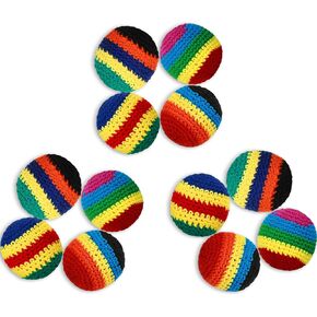 12 Pack Multicolored Crochet Assorted Geometric Pattern Woven Kickball Soft Knitted Kick Balls Funny Handmade Gifts for Kids and Beginners, 45-60 Grams Per Ball