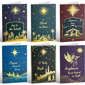 Boxed Religious Christmas Cards with Envelopes - Blank Inside Christian Christmas Cards with White Envelopes, Assorted Nativity Christmas Cards Bulk (24-Pack, 4" x 6")