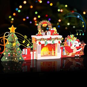 Yinqing Christmas Card, Light and Music Fireplace Christmas Card, 4D Pop Up Holiday Greeting Card for Christmas Winter.