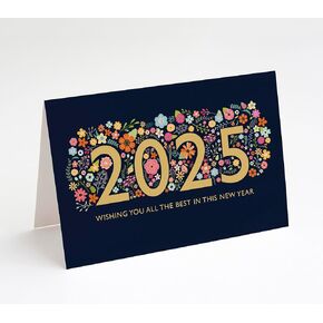 M Market On Mainstreet Bright Floral Happy New Year Cards w/White Envelopes (25 Count) (2025)
