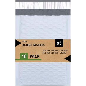 #5 Poly Bubble Mailers 10.5X16 Inches Padded Envelope Mailer Waterproof Pack of 10, White