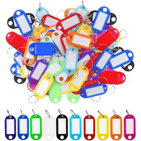WSSROGY 100 Pcs Colorful Plastic Key Tags Labels with Ring for Keys Pets Bags Luggage