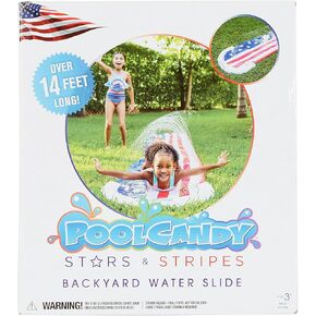 PoolCandy Stars & Stripes Kids Inflatable Backyard Water Slide with Built-in Splash Pool