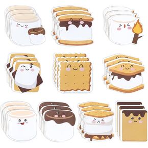 CJiangpo 30Pcs Marshmallow Sticky Notes Pads, 600 Sheets Cute Self Stick Notepad Memo Pads Funny Cartoon Page Marker Classroom Rewards Camping Themed Party Favors Filler Gift for Kids